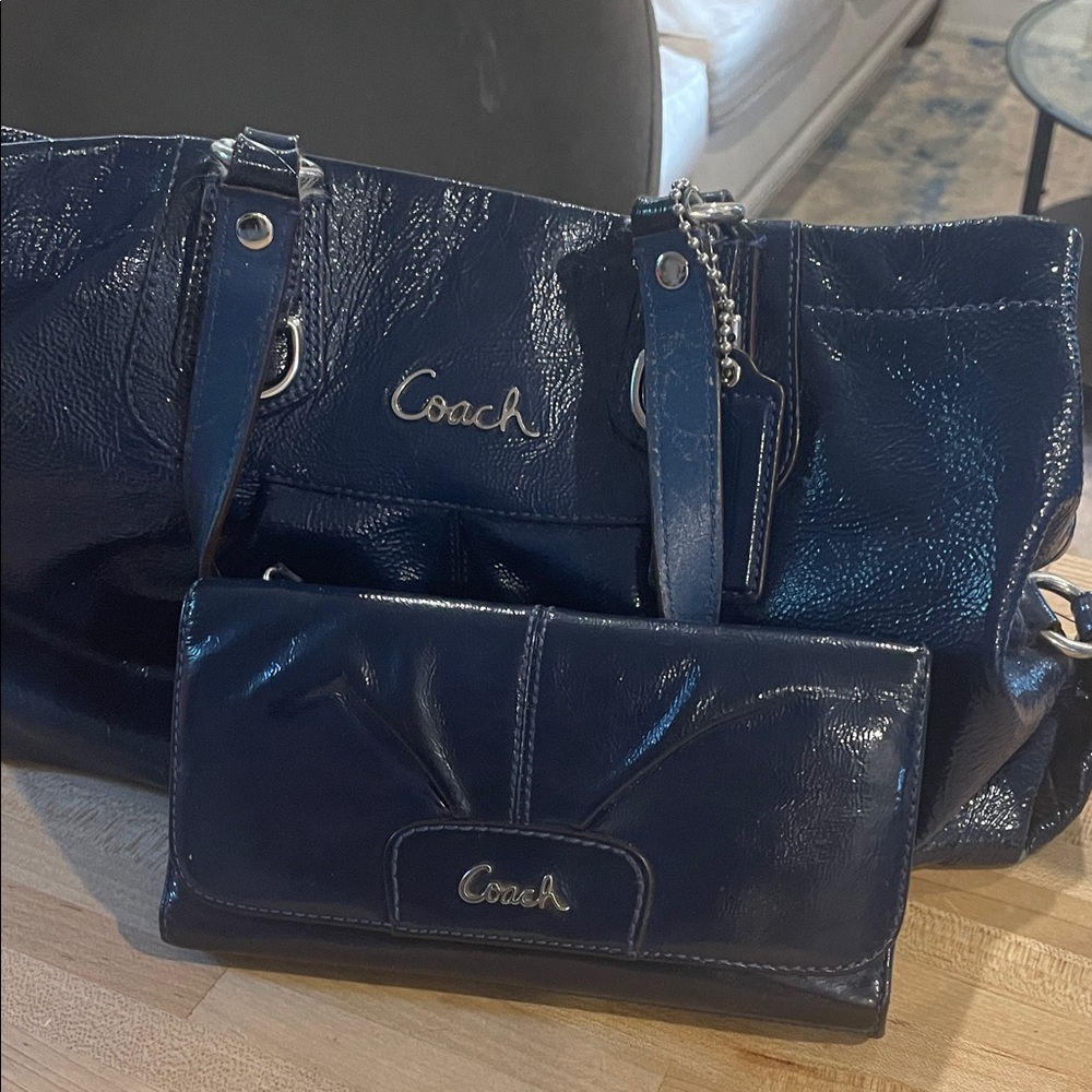Coach Navy Leather Shoulder Bag and Wallet